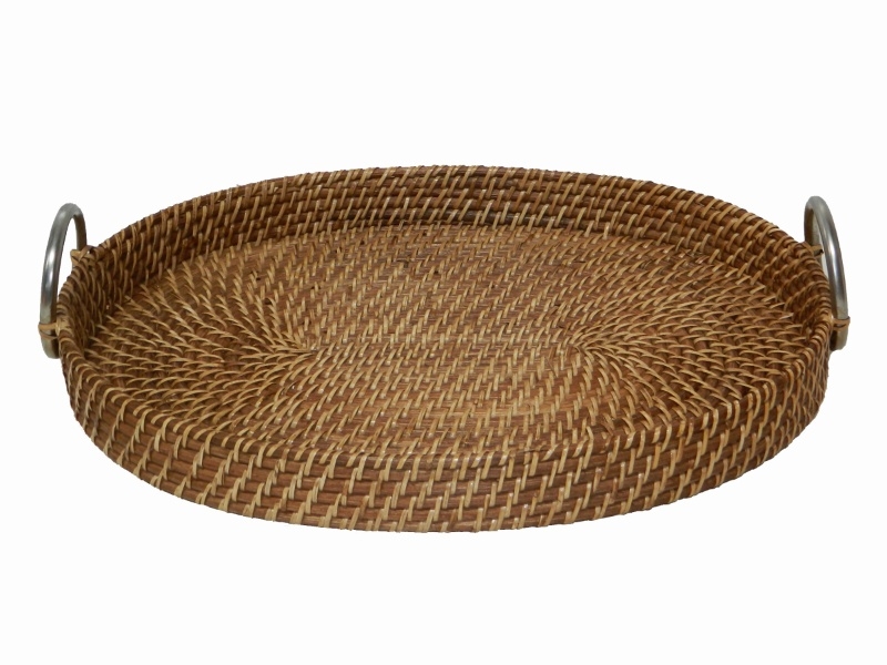 Exquisite Oval Rattan Serving Tray with Metal Handles - Sustainable Home Decor